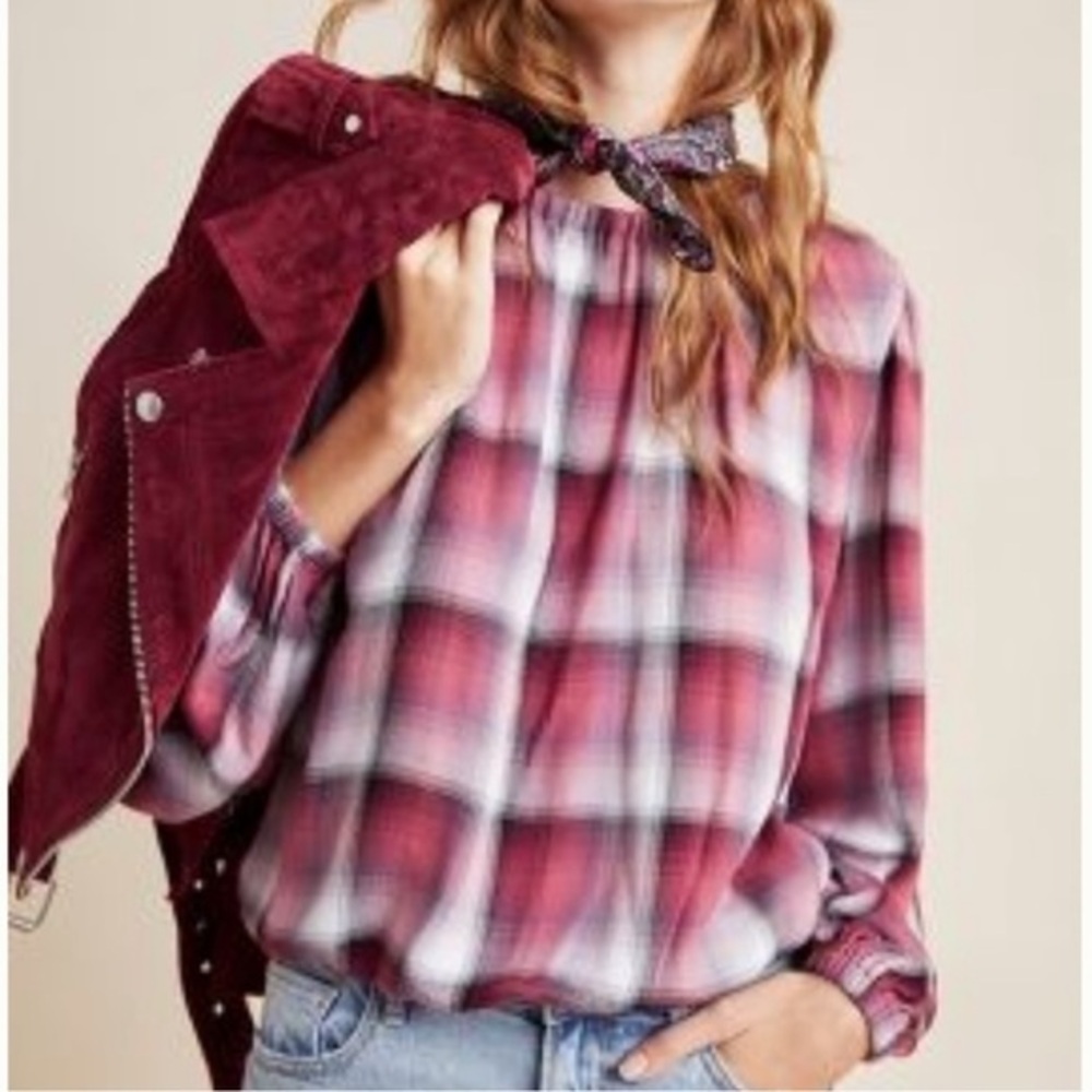 ANTHROPOLOGIE CLOTH & STONE PLAID COUNTRY WESTERN TOP XS